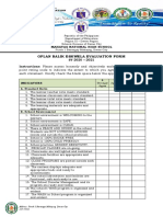 Oplan Balik Eskwela Evaluation Form: Mahayag National High School