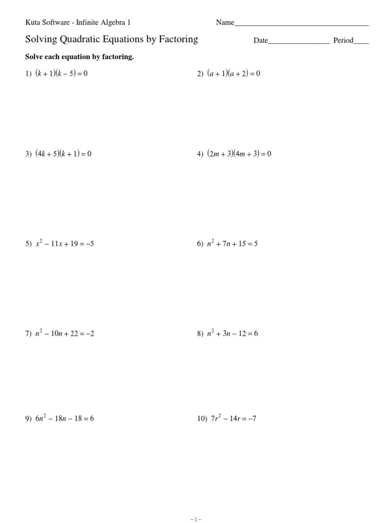Solving Quadratic Factoring  PDF  Algebra  Teaching Mathematics Pertaining To Solve Quadratics By Factoring Worksheet
