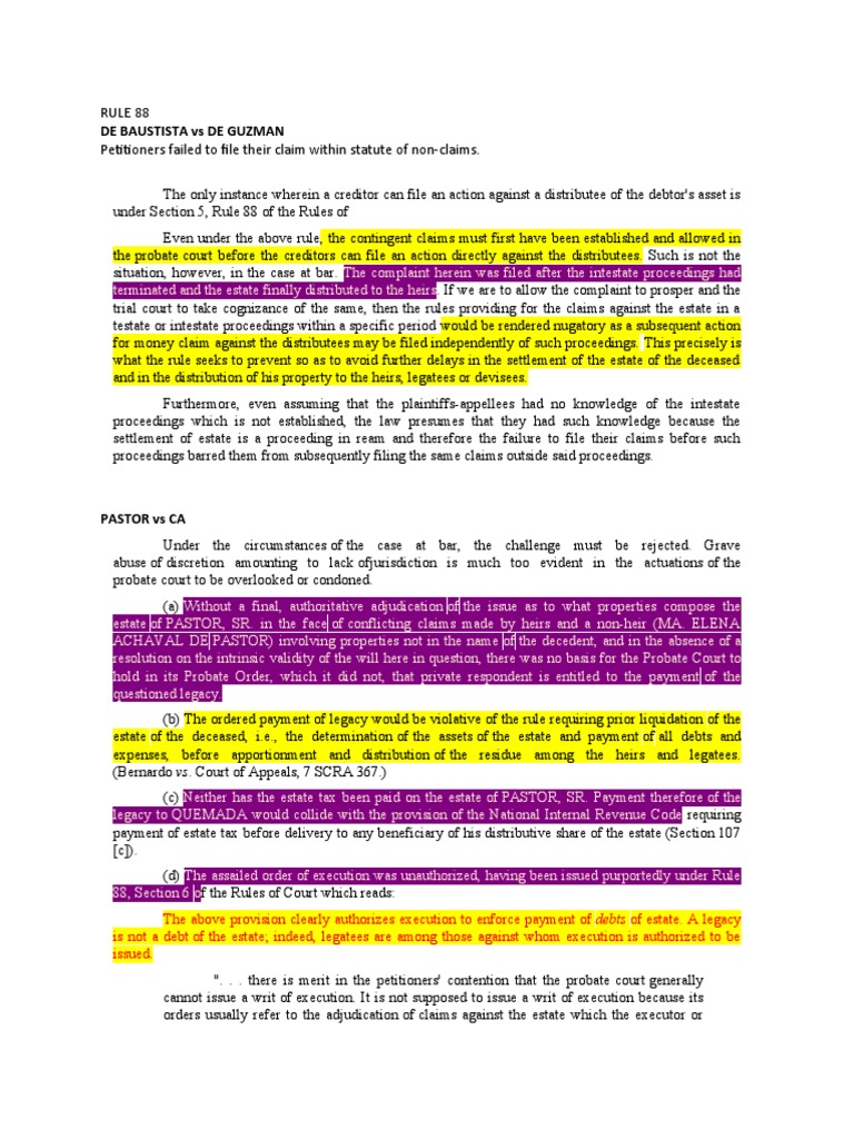 Rule 88: Claims Against Estate Distributees | PDF | Probate | Will And ...
