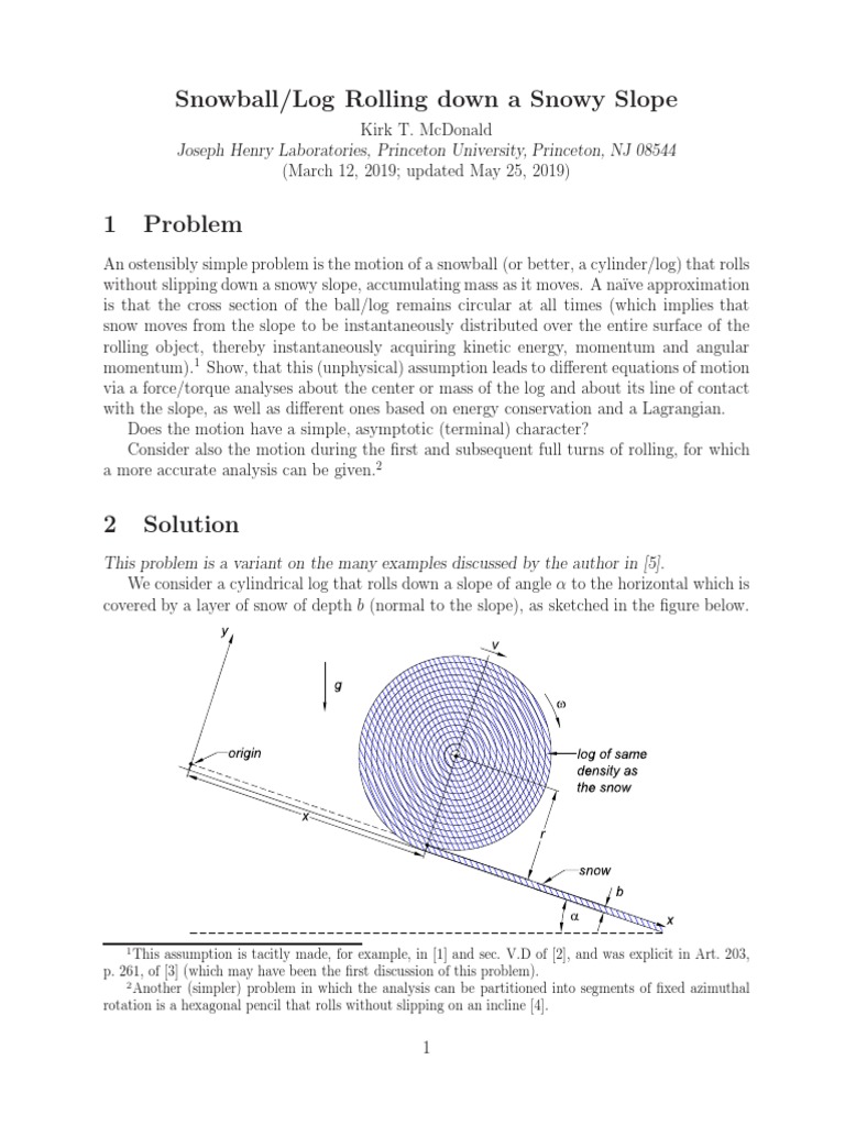 Snowball Motion on a Sloped Surface | PDF | Acceleration | Torque