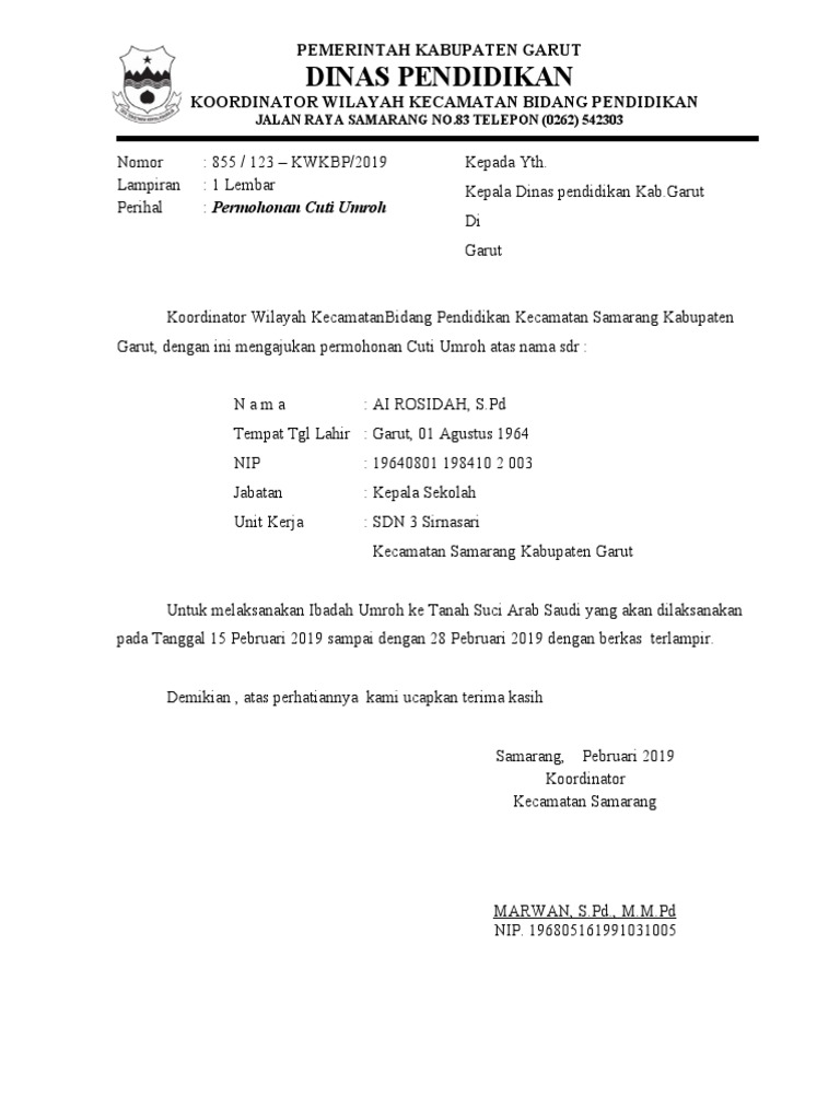Surat Permohonan Cuti Umroh Ai Rosidah | PDF
