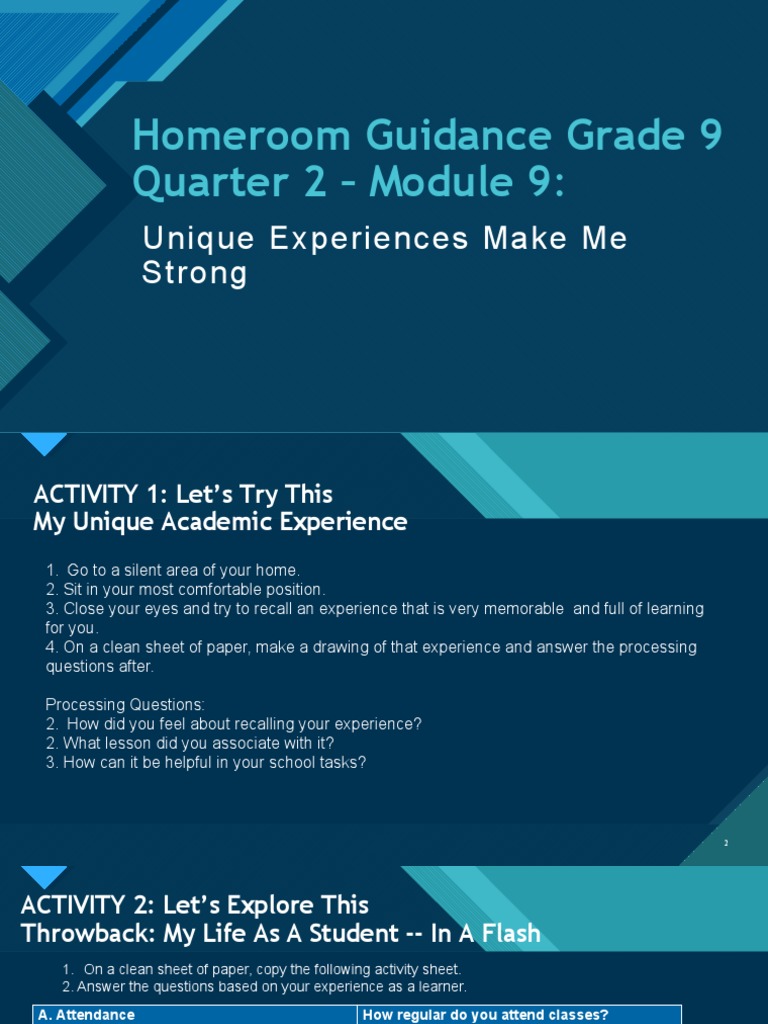 Homeroom Guidance Grade 9 Quarter 2 Module 9 Unique Experiences
