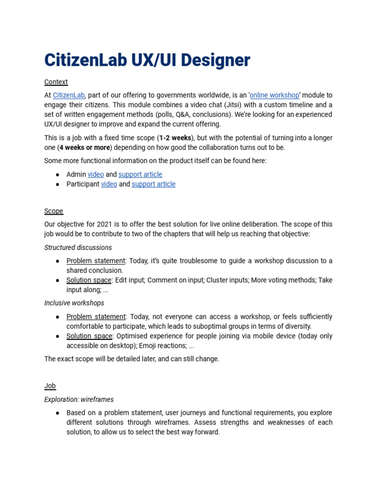 CitizenLab UX - UI Designer | PDF | Scope (Computer Science) | Computing