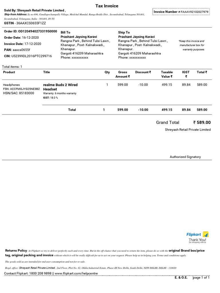 Headphone Tax Invoice PDF Government Finances Taxes