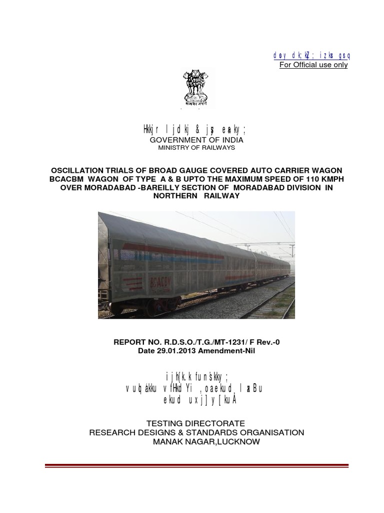 Oscillation Trial Report No. R.D.S.O T.G MT1321 F Rev.0 Dated 29.01.