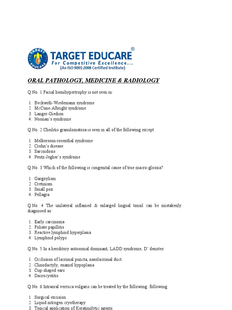 Target - Online Exam - Oral Pathology Medicine Radiology | PDF | Tooth ...