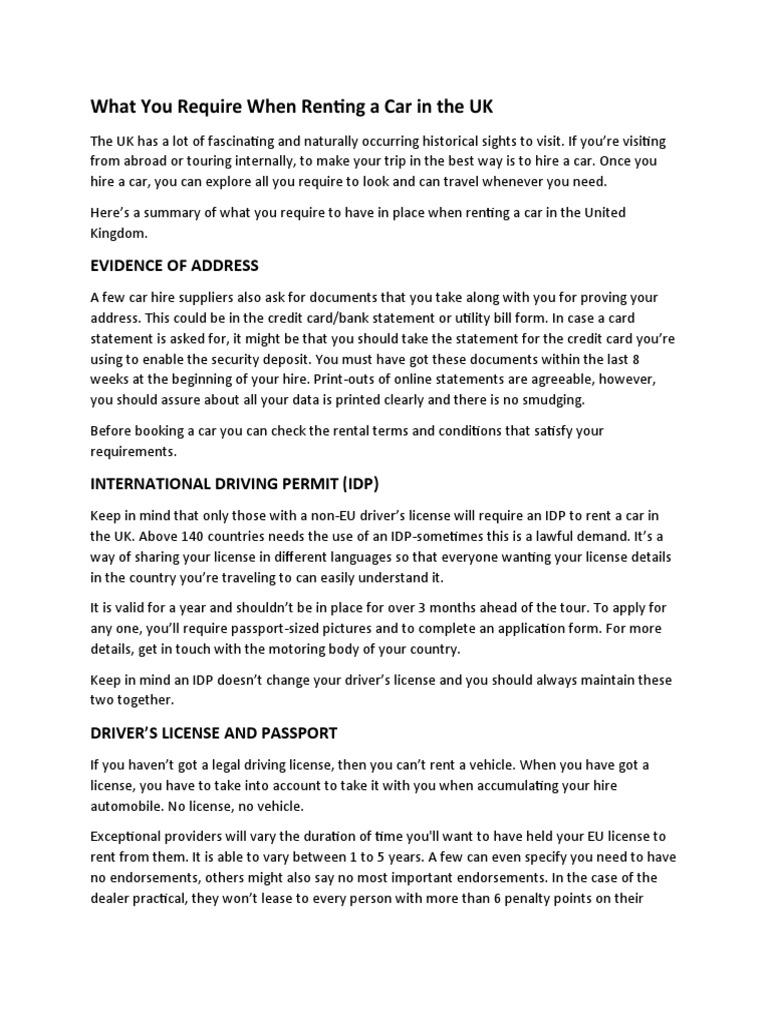 What You Require When Renting A Car in The UK PDF Driver's License