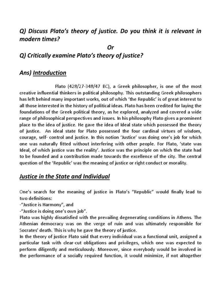 Platos Theory of Justice PDF Plato Ancient Greek Philosophy