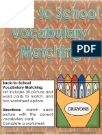 Back-to-School Vocabulary Matching.: Set Includes 30 Picture and Word Cards To Match, and Two Worksheet Options