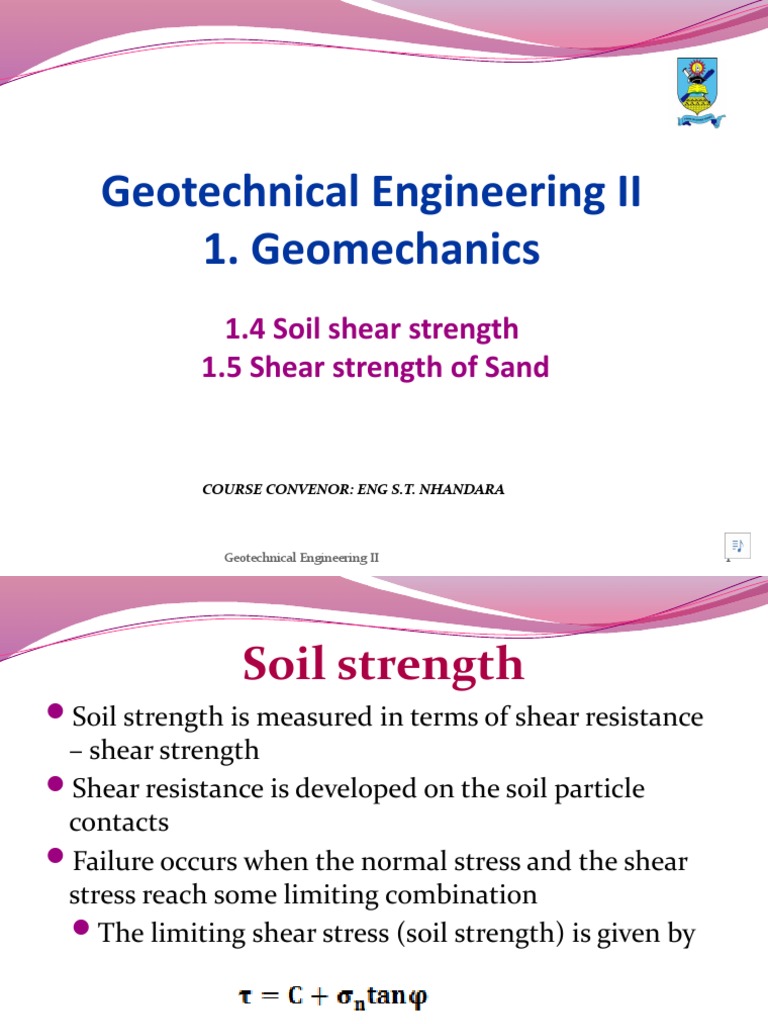 1.4 & 1.5 Soil Shear Strength | PDF | Geotechnical Engineering | Stress ...