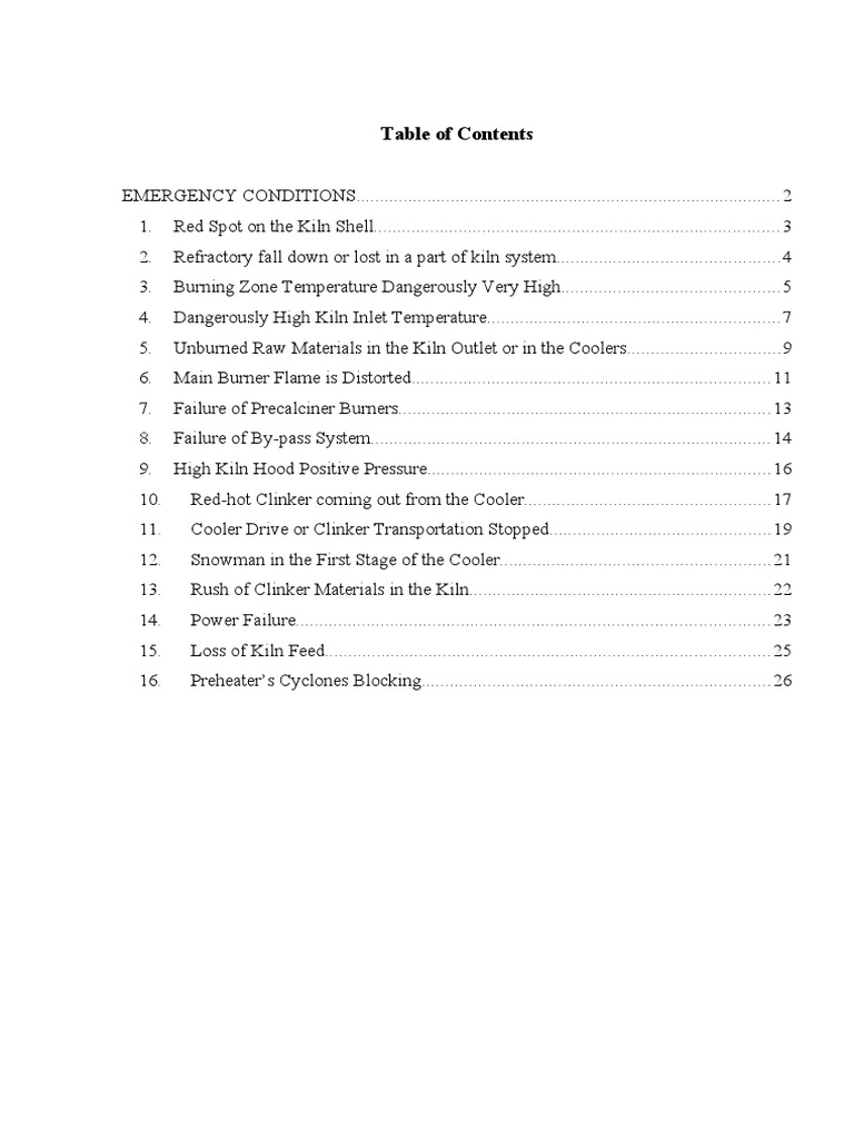 Kiln Emergency Conditions in Cement Production | PDF | Combustion | Cement