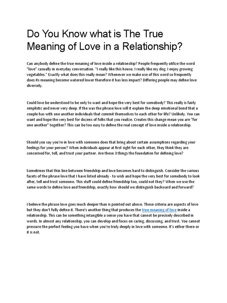 Do you know what is the true meaning of love in a relationship pdf