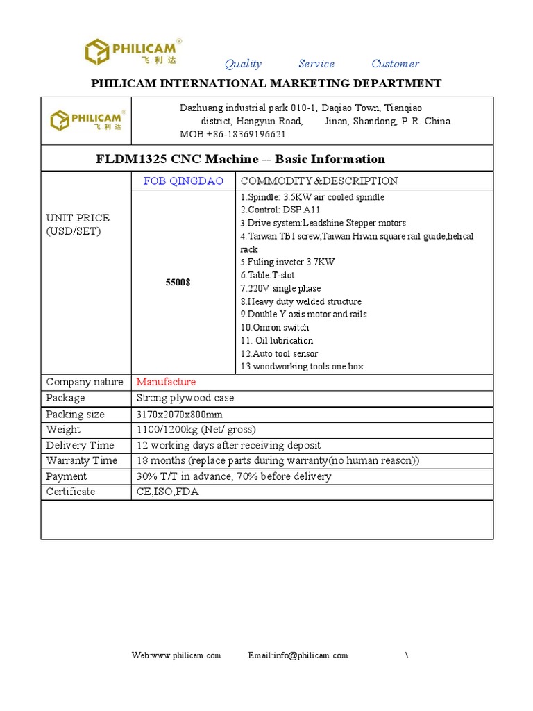 FLDM1325 CNC Machine Specifications | PDF | Hard Disk Drive | Numerical ...