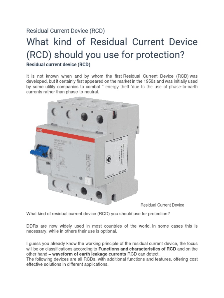Types and Functions of RCDs Explained | PDF | Relay | Mains Electricity