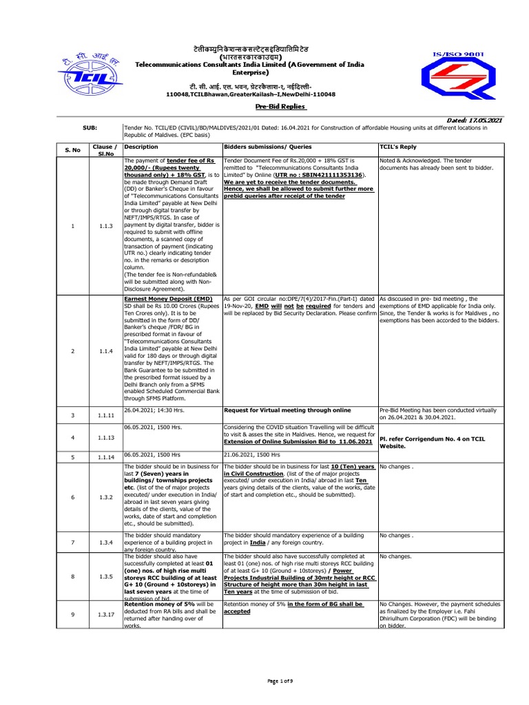 Pre Bid Replies To Bidders Sample | PDF | Value Added Tax | Employment