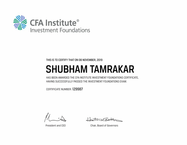 Cfa Investment Foundation Certificate PDF Cfa Investment Foundation Certificate PDF