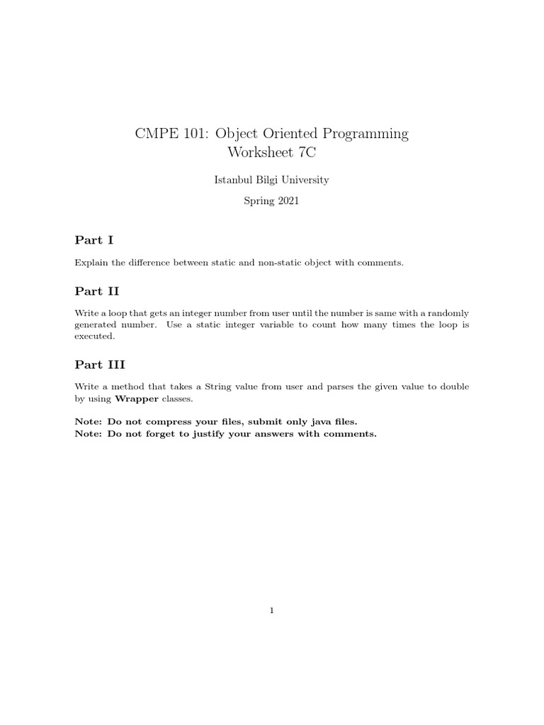 CMPE 101: Object Oriented Programming Worksheet 7C: Istanbul Bilgi ...