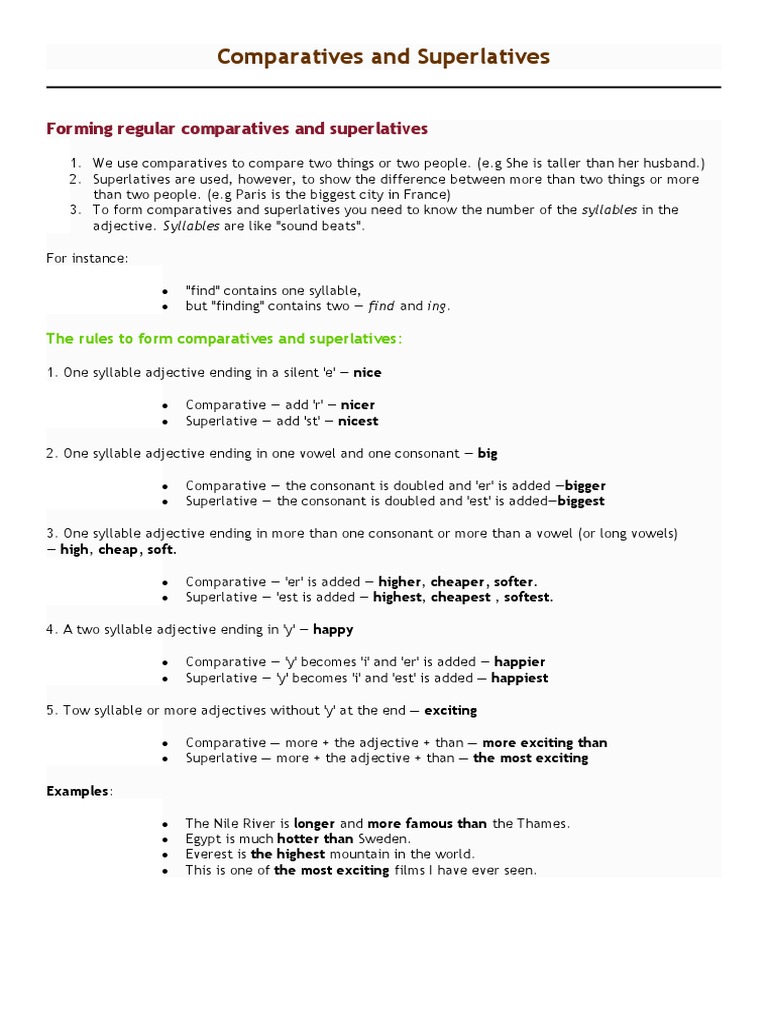 Rules for Comparatives and Superlatives | PDF | Human Communication ...