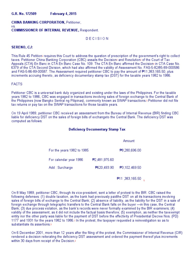 China Banking Corporation Vs CIR, G.R. No. 172509 (2015) PDF