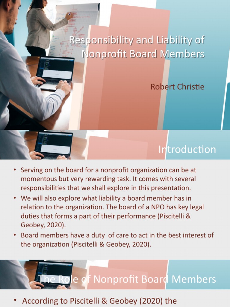 Nonprofit Board Members Presentation PDF Nonprofit Organization Legal Liability