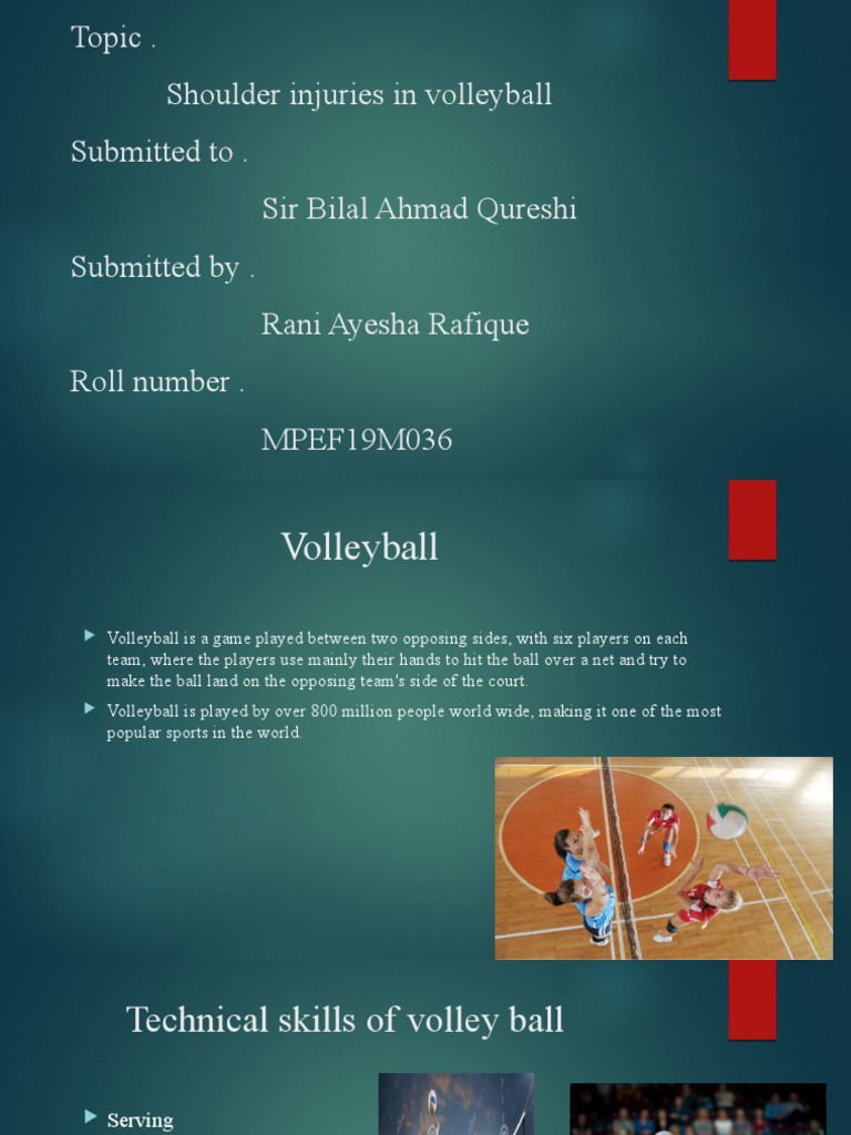 Topic Shoulder Injuries in Volleyball Submitted To Sir Bilal Ahmad Qureshi Submitted by