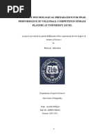 Effect of Psychological Preparation For Peak Performance in Vollyball Competition Female Players Ät University Level