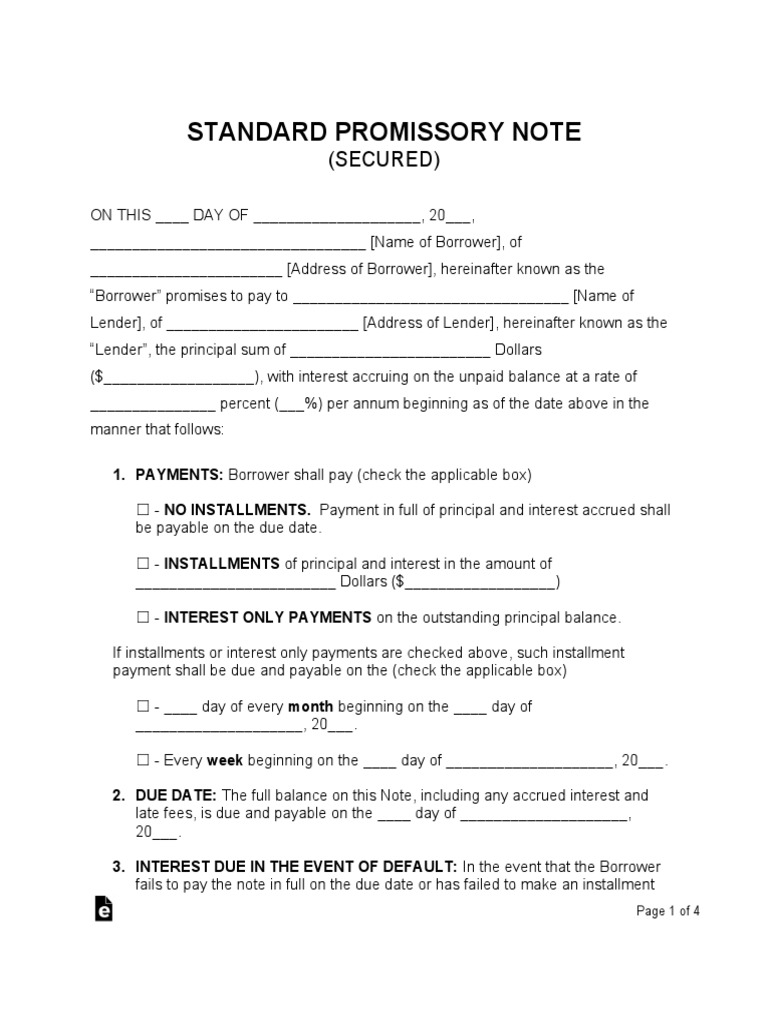 Standard Secured Promissory Note Template | PDF | Promissory Note ...