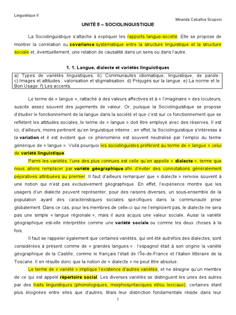 Variétés linguistiques en sociolinguistique | PDF | Dialecte ...