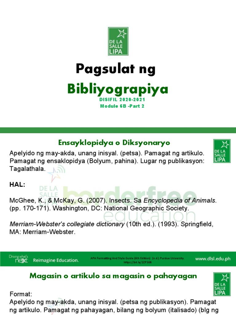 Pagsulat ng Bibliyograpiya sa APA | PDF | Digital Object Identifier ...