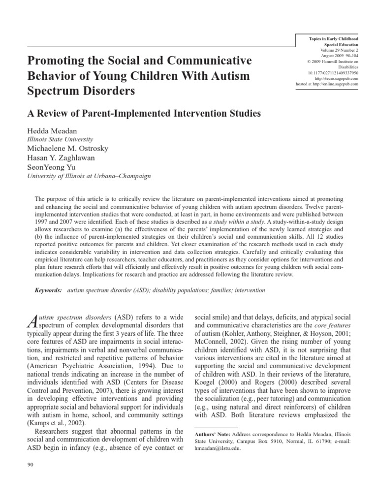 Promoting The Social and Communicative Behavior of Young Children With ...