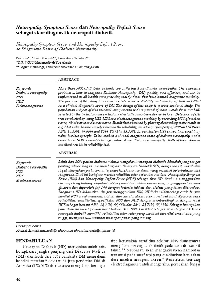 Neuropathy Symptom Score Dan Neuropathy Deficit Score Sebagai Skor