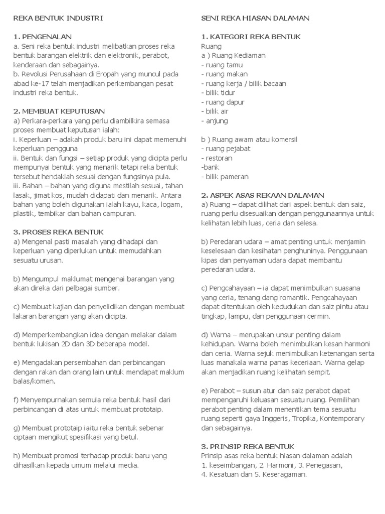 Nota Reka Bentuk Industri Hiasan Dalaman Pdf