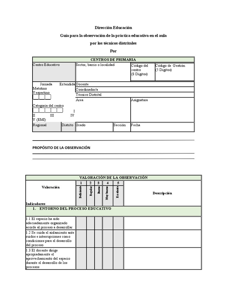 Guía de Observación Educativa en Aula | PDF | Planificación | Maestros