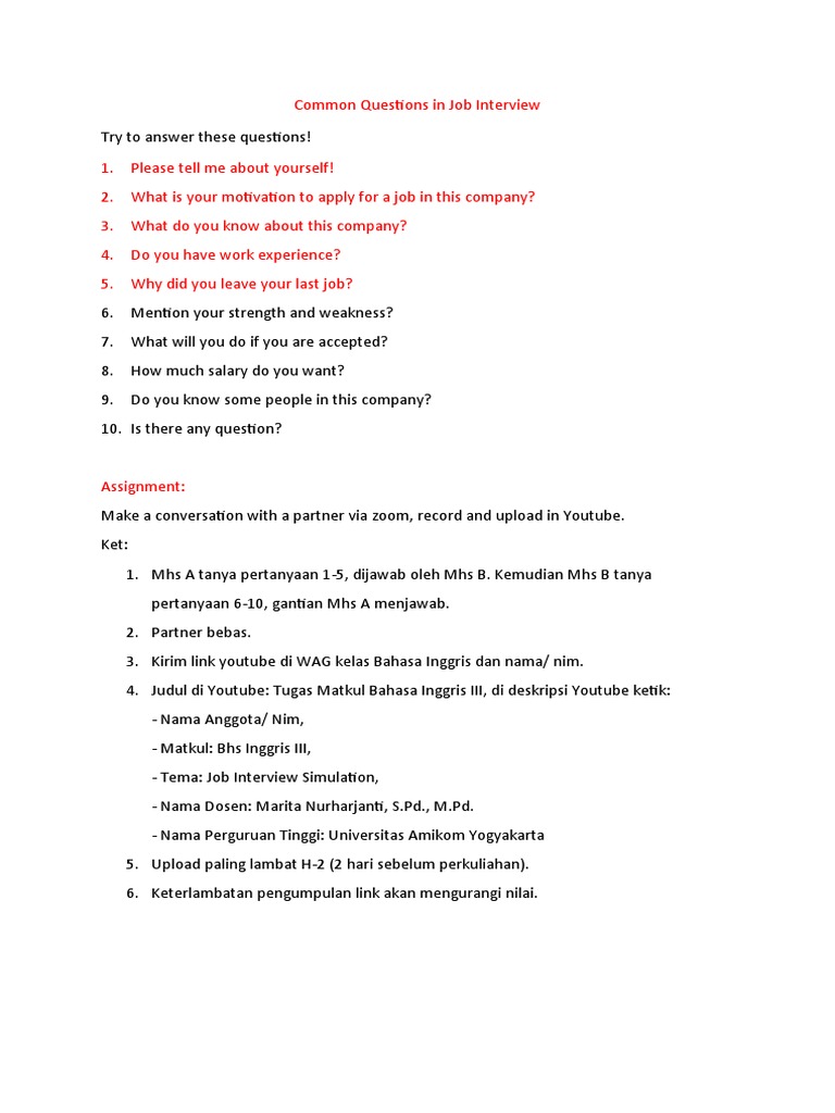 Job Interview Questions | PDF