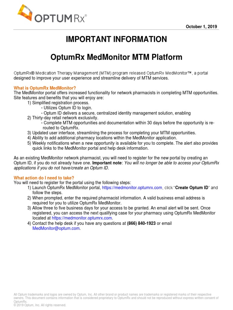 10.1.19 OptumRx MedMonitor MTM Platform | PDF | Pharmacy | Trademark