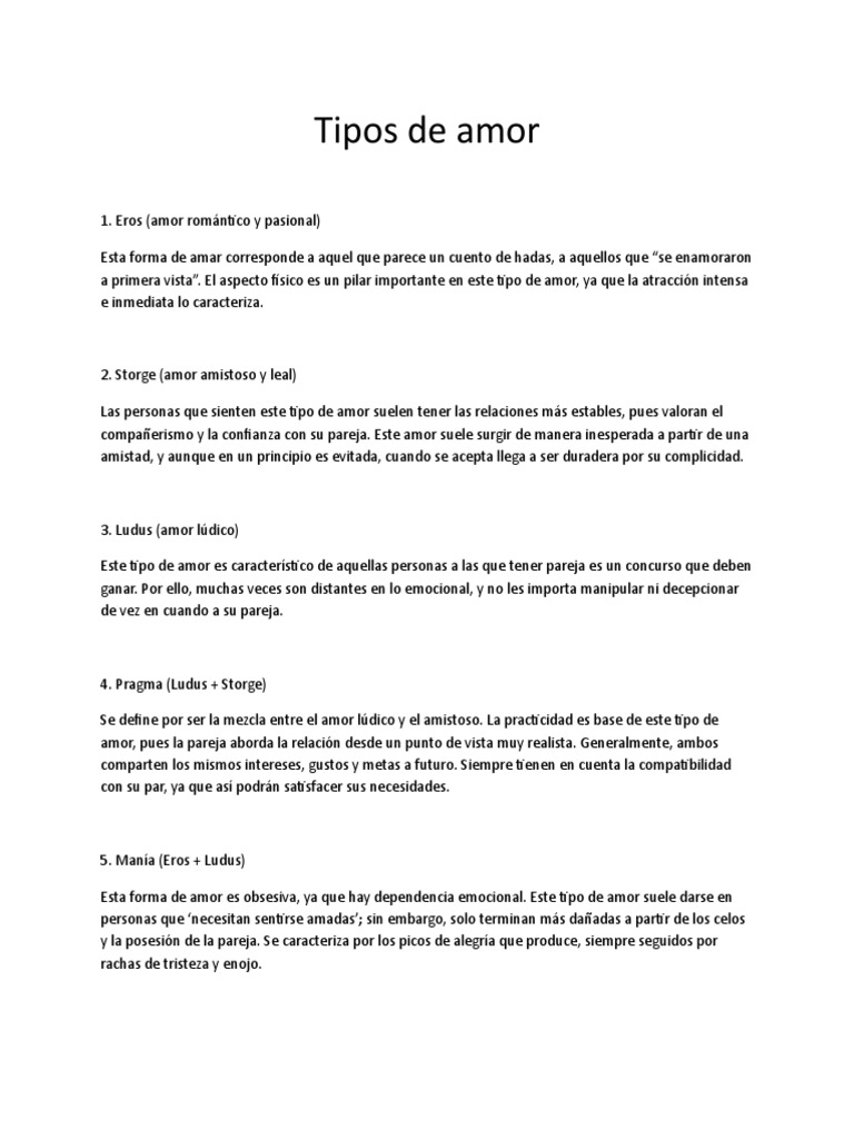 Tipos de Amor | PDF | Relaciones interpersonales | Amor