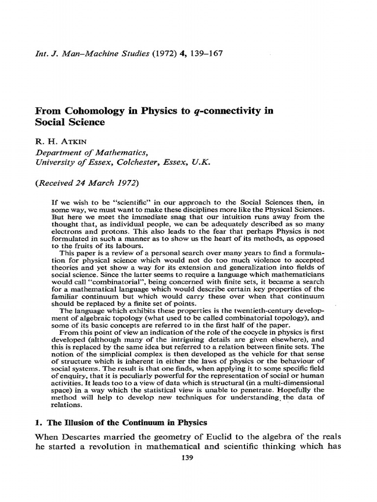 R.H. Atkin From Cohomology in Physics To QConnectivity in Social