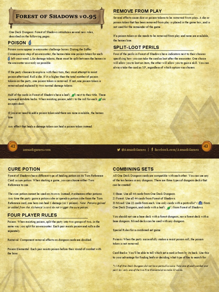One Deck Dungeon Forest Rules PDF Gaming Tabletop Games