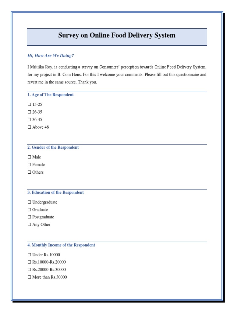 Online Food Delivery Survey Questionnaire | PDF | Payments | Credit Card