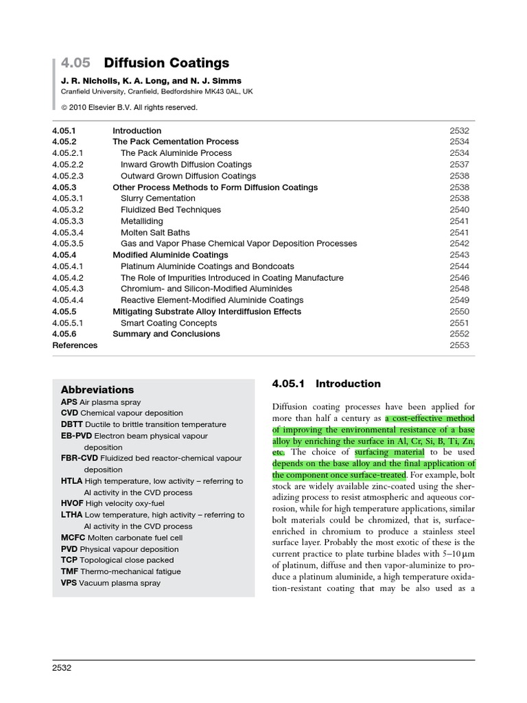 Diffusion Coatings Abbreviations 4.05.1 PDF Corrosion Physical