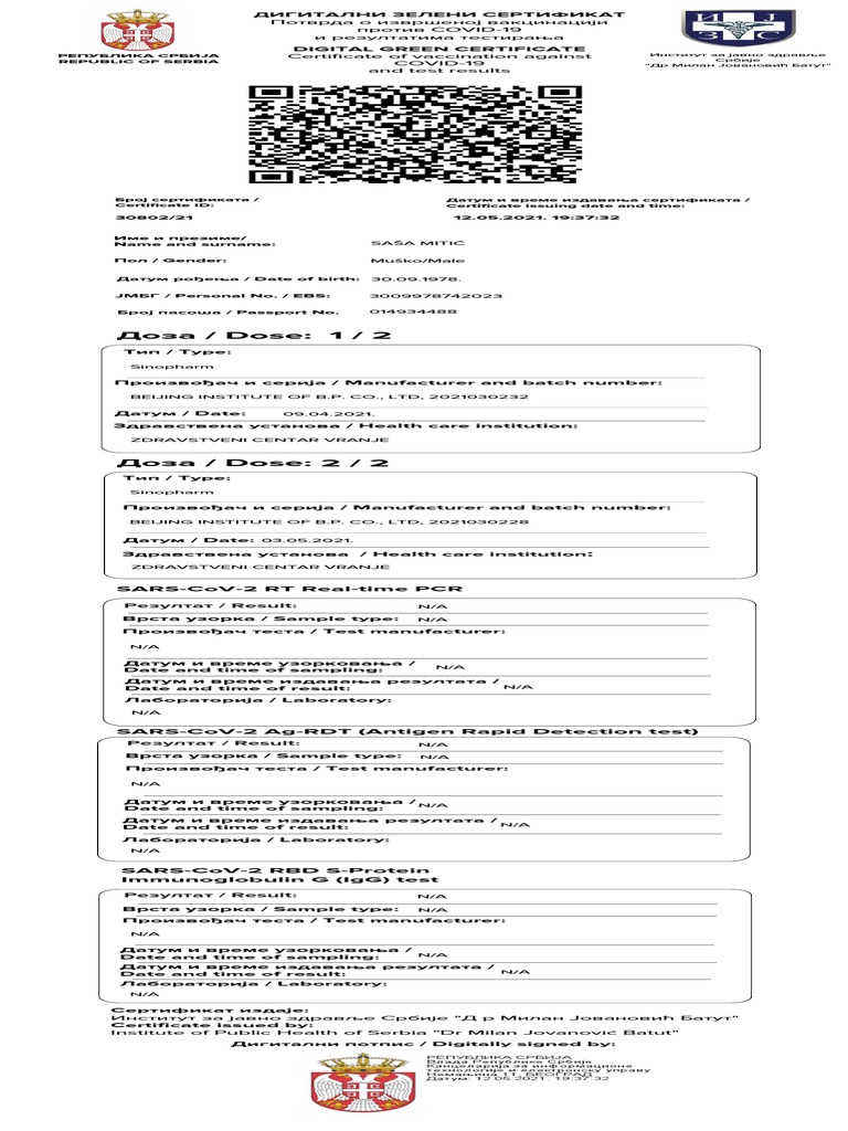 Sertifikat - PCR Test | PDF