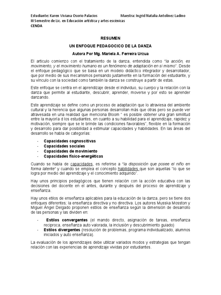 Enfoque pedagógico en la danza | PDF | Enseñando | Aprendizaje