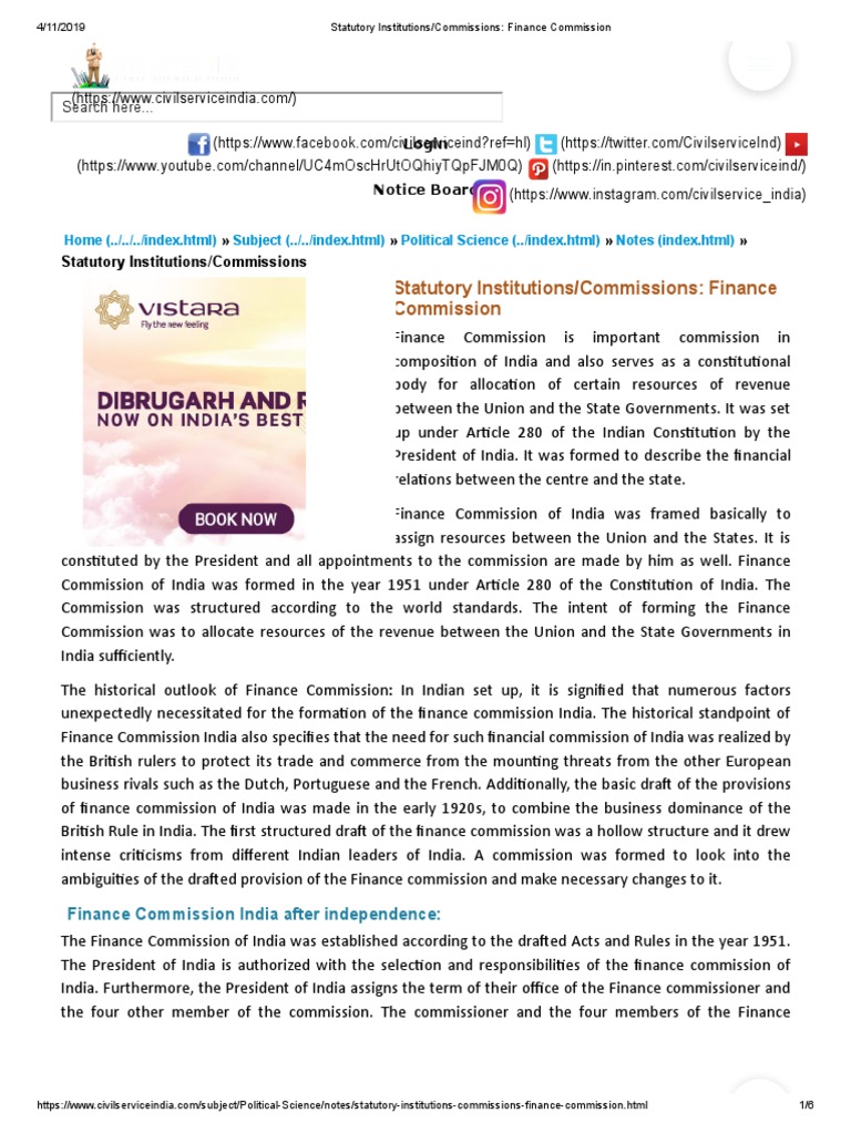 Statutory Institutions Commissions Finance Commission PDF