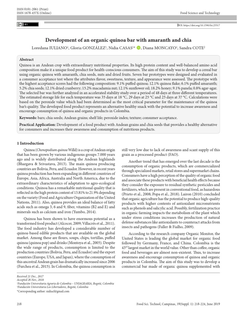 Development of An Organic Quinoa Bar With Amaranth and Chia | PDF ...