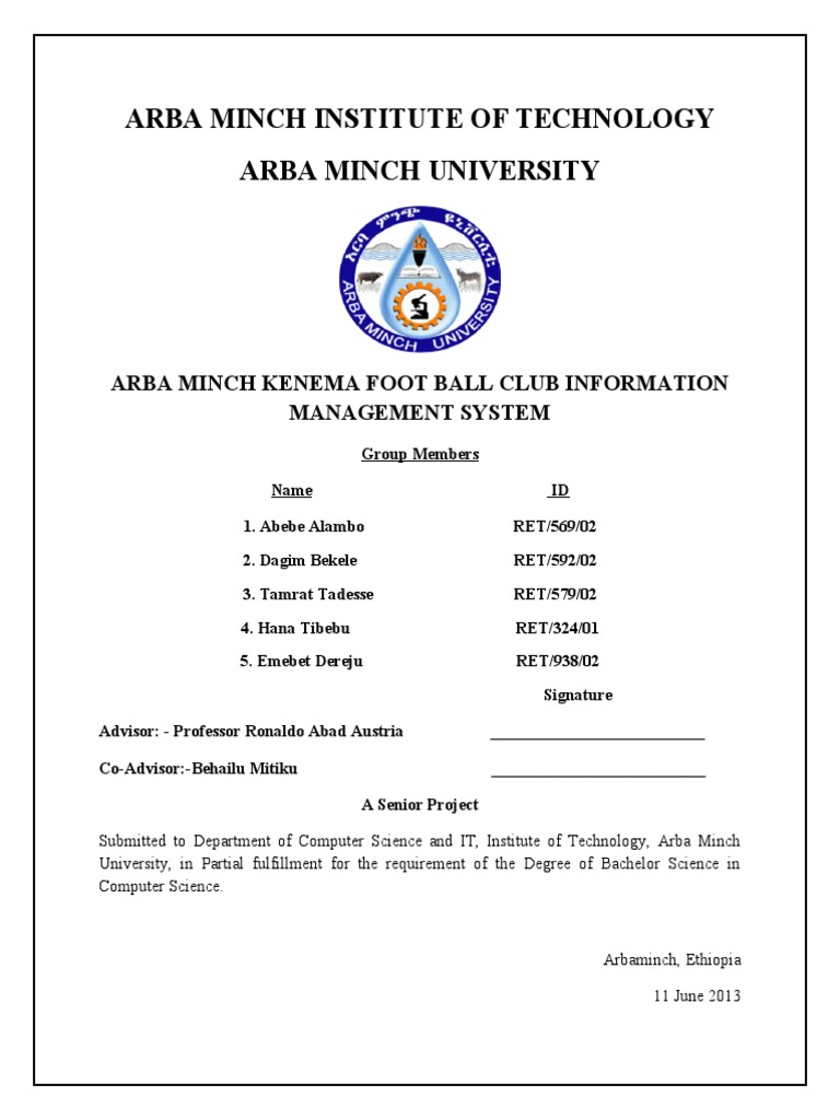 Arba Minch Kenema Management System PDF System Dynamic  Page