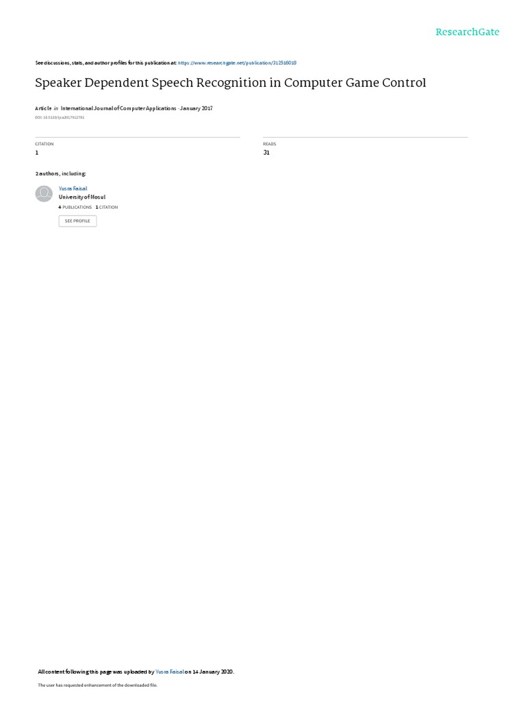 Speaker Dependent Speech Recognition in Computer Game Control | PDF ...