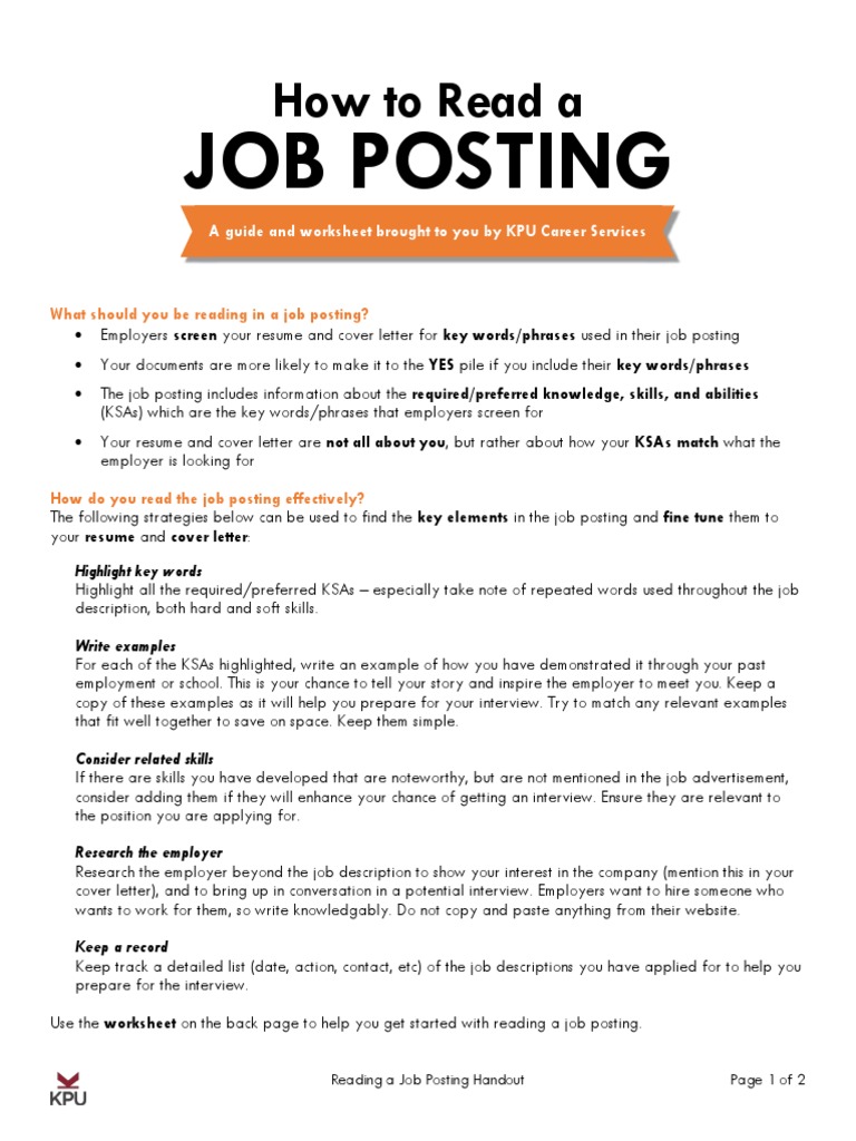 RESUME 2) Reading A Job Posting | PDF | Résumé | Employment