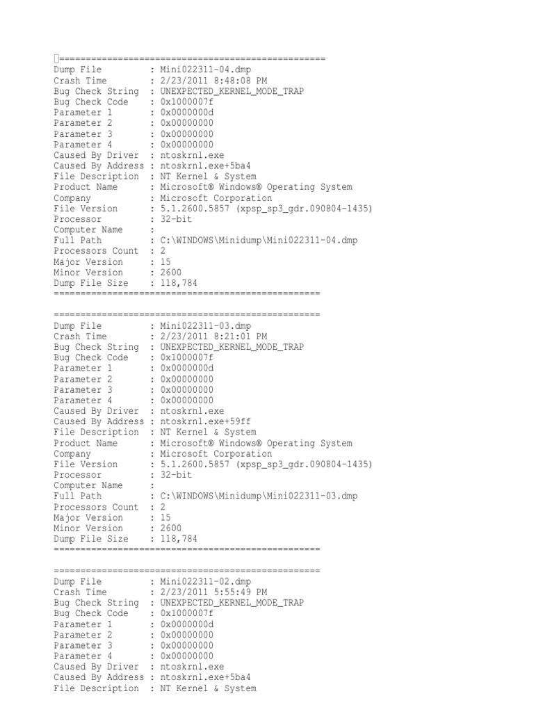 Minidump | PDF | Windows Nt | Microsoft Windows