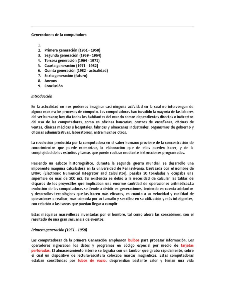 Generaciones de La Computadora | PDF | Circuito integrado | Microprocesador