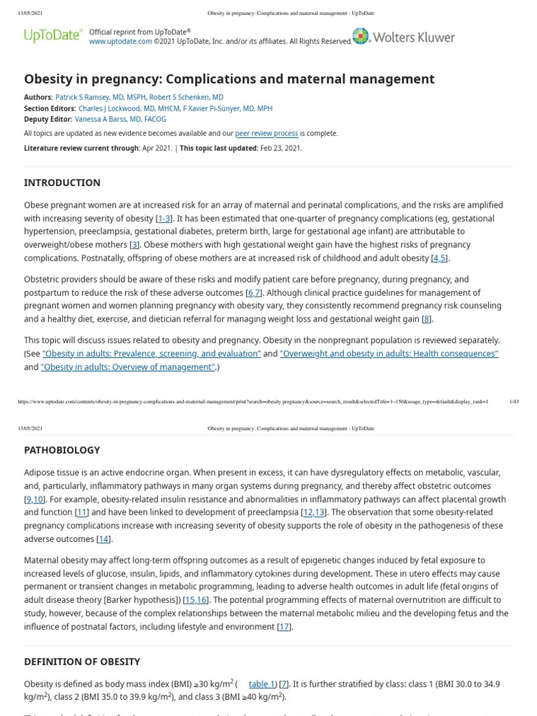 Obesity in Pregnancy - UPTO DATEComplications and Maternal Management ...